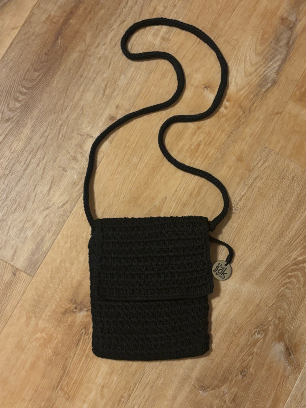 Rare The SAK Small Black Square Crochet Woven Crossbody Purse Pouch vintage Y2K